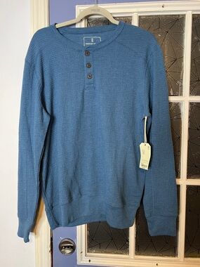 Mutal weave medium Blue Men's Waffle Henley Sweater NWT